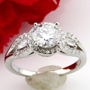 Moissanite Halo Engagement Ring 925 Silver Size 7 Faux Fake Diamond Travel